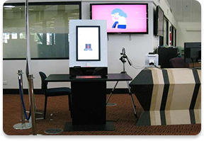 A self-loan station at the front desk to loan resources by themselves